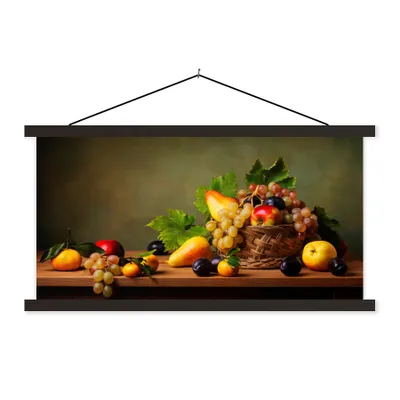 Produktbild von MuchoWow® Textilposter Rustikal - Korb - Obst - Stilleben 90x45 cm mit schwarzem Rahmen - Klemmleisten
