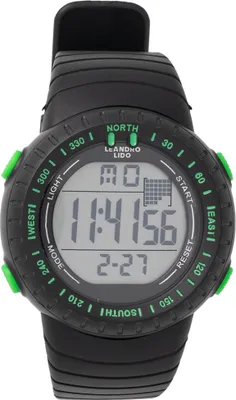 Produktbild von LEANDRO LIDO Vescia Uni Sportuhr – digital, 12/24h Format, Stoppuhr, 3 ATM wasserdicht, beleuchtetes Display, schwarz/grün | LL-96