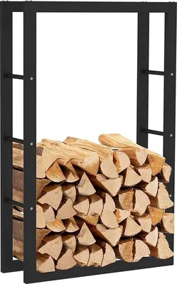 Image de Support pour bois de chauffage - Stockage de bois - Structure métallique stable - 125 x 80 x 25 cm - Noir