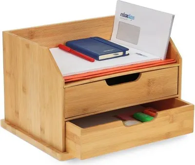 Image de Organiseur de bureau en bambou avec tiroirs