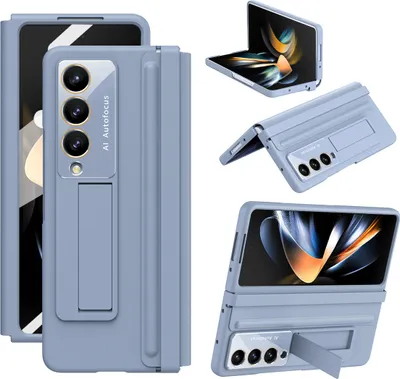 Image de Etui pour Samsung Galaxy Z Fold 4 5G Housse en cuir avec protection de la charnière, protecteur d'écran intégré et support bleu