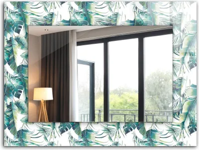 Produktbild von Dekorativer Wandspiegel - Bedruckter Spiegel - Motiv - 80x60 cm - Grüne Tropische Blätter