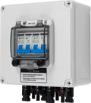Obrázek produktu pro Solární fotovoltaika – DC odpojovač – 2 vstupy/2 výstupy – 2 řetězce – 30 A – DC 12–400 V – vodotěsný – montáž na zeď – bílý