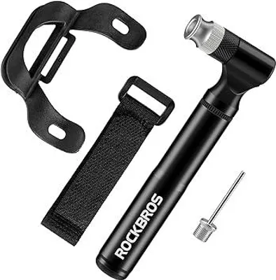 Produktbild von ROCKBROS Mini Fahrradpumpe Classic 130PSI, Tragbare Schrader Ventile Pumpe für Rennrad Mountainbike BMX, Alu Ballpumpe mit Halterung