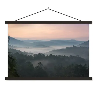 Produktbild von MuchoWow® Textilposter Wald - Sonne - Nebel 90x60 cm mit schwarzem Rahmen - Aufhängungssatz