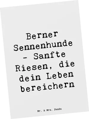 Produktbild von Mr. & Mrs. Panda Postkarte Spruch Berner Sennenhund Freude - Weiß - Geschenk, bildkarte, einzelkarte, treuer Begleiter, Hunderasse, Postkarten, Hunderassen, Charakter