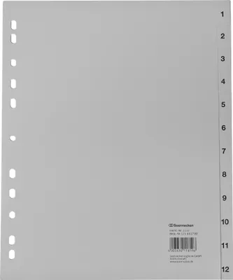 Produktbild von Soennecken Register 2133 DIN A4 1-12 volle Höhe Überbreite PP grau