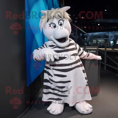 Produktbild von Weiße REDBROKOLY Zebra Maskottchen Kostüm figur bekleidet mit einem Wickelrock und Fäustlingen