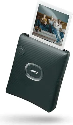 A dark gray Fujifilm Instax SQUARE SQ Link EX D printer with a photo emerging from the top.