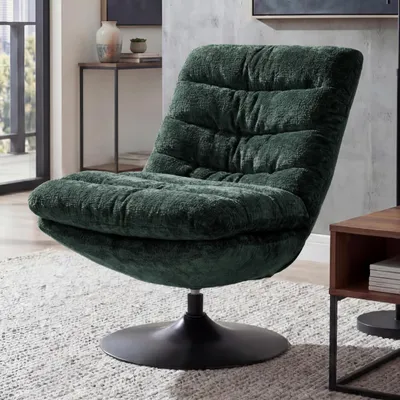 Immagine prodotto di Poltrona lounge HWC-Q29, poltrona da cocktail/imbottita/relax, girevole, tessuto ciniglia (470 g/m²), Öko-Tex, struttura in acciaio ~ verde