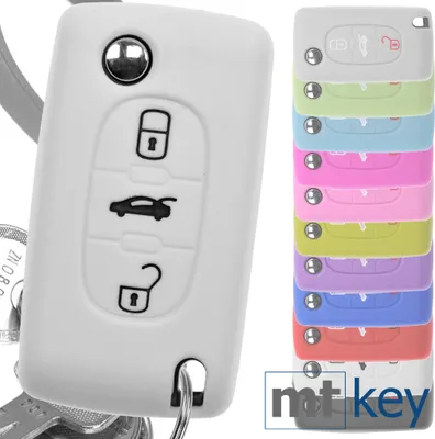 Produktbild von Auto Schlüssel Hülle Silikon Schutz Cover Weiß kompatibel mit Peugeot 307 308 I 407 Expert RCZ Citroen C4 C5 III 3 Tasten Klappschlüssel
