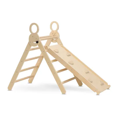 Productafbeelding van Deryan Luxe, inklapbaar, Montessori klimdriehoek met klimboog en hellingbaan, klimrek/glijbaan - Montessori houten speeltoestel