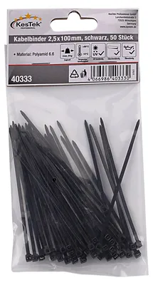 KesTek Kabelbinder 2,5x100mm schwarz 50Stk Nylon Binder UV beständig 4066986403330 407951 40333KT