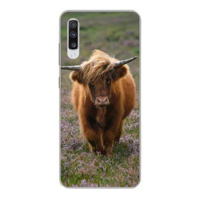 Produktbild von MuchoWow® Handyhülle Schutzhülle Hülle für Samsung Galaxy A70 Schottische Hochlandbewohner - Heidelandschaft - Tiere Silikon Softcase Handy Hülle - Schutzhaube