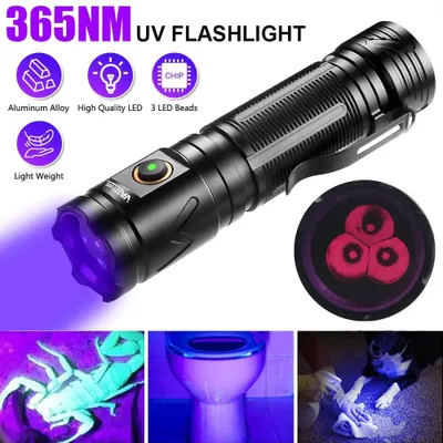 Image de Lampe UV - Lampe à lumière noire - 365 nm - 30 W - 3 LED - Portable - Piles incluses - Violet