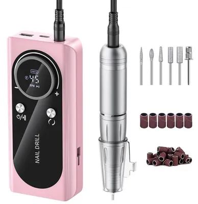 Produktbild von Elektrische Nagelfräse 45000RPM Akku Nagel Fräser Set mit LCD Display 3600mAh 6 Bits leise für Gel Acryl Maniküre Pediküre