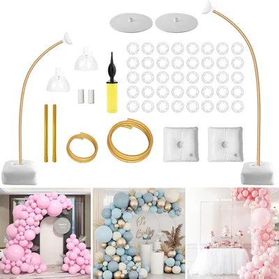 Produktbild von Ballonbogen Kit, Luftballon Bogen Ständer mit 2.5M & 1.5M Ballonständer, Freie Biegung Ballonständer für Boden, Ballon Girlande Bogen Kit, Gold