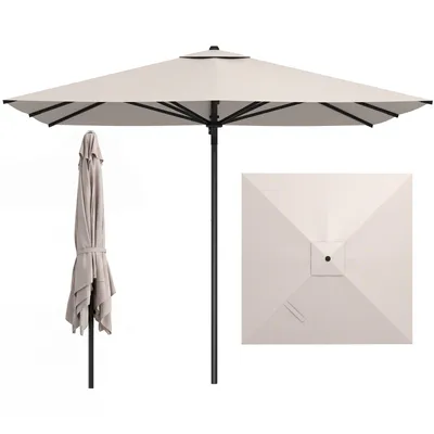 Obrázek produktu pro Slunečník COSTWAY 300 x 300 cm, čtvercový zahradní slunečník, hliníkový terasový slunečník, tržní slunečník do zahrady, na balkon nebo terasu, béžový