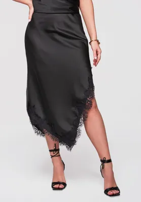 Produktbild von LARICA Midi Rock Asymmetrisch Satin Elegant OW-GL-E0003 black M