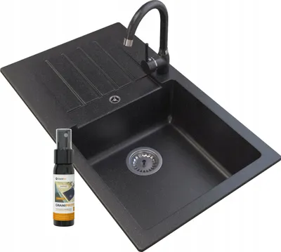Immagine prodotto di Granitan | Lavello in granito TRIX - 765x445 mm - Nero - Da incasso con rubinetto e sifone - Alta qualità e modernità