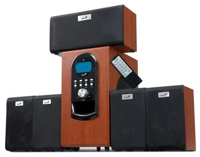Produktbild von Genius Lautsprecher SW-HF 5.1 6000 v2, 5.1, 200W, braun/schwarz, Fernbedienung, Heimkino, 3.5mm Klinke, 40Hz20kHz