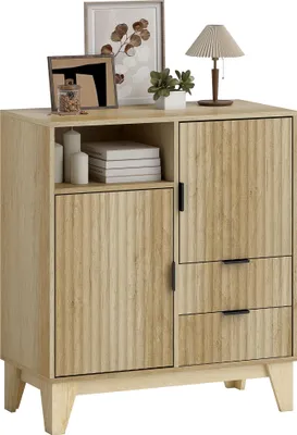 Produktbild von Sideboard fš¹rs Wohnzimmer. Aufbewahrungsm?bel. 2 Tš¹ren. 2 Schubladen. Verstellbarer Einlegeboden. Offenes Fach. 80 x 40 x 90 cm. Naturholz.