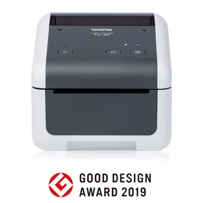 A Brother label printer with the Good Design Award 2019 logo below.