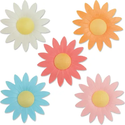 Produktbild von 100 Stück Oblaten Margeriten bunt in 5 Farben rosa, weiß, gelb, rot, orange, blau