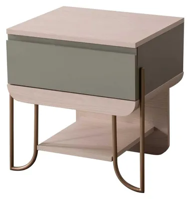Image de Table de chevet pour lit de chambre à coucher, style moderne, couleur beige, en bois