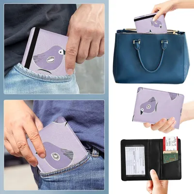Produktbild von Leichte lila Reisepasshülle aus Leder mit wasserdichtem Oliver-Jeffers-Kiwi-Jade-Bird-Design für Herren, Reisen und Impfpass