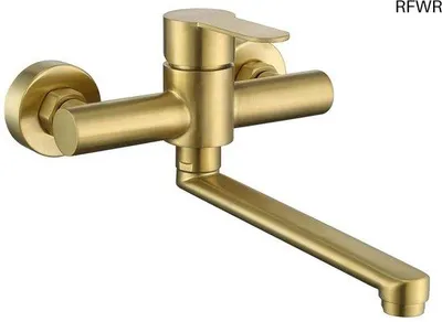 Produktbild von Kugelarm-Spaülüfter für Wandmontage in geborsteltem Gold mit 360-Grad-Drehung aus Edelstahl.