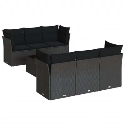 Immagine prodotto di vidaXL Set di divani da giardino 7 pezzi con cuscini in polirattan nero
