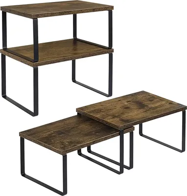 Produktbild von Küchenregal Set von 4 - erweiterbare und stapelbare Küchenorganizer aus Metall und Holz - ideal für Gewürze und Aufbewahrung