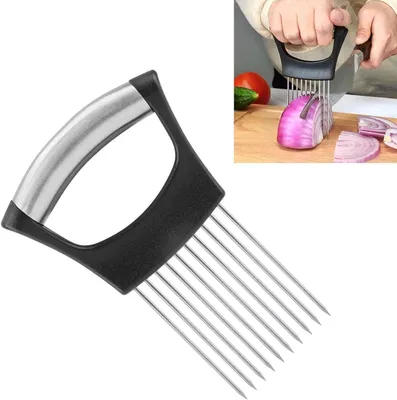 Productafbeelding van Uienhouder Keuken - Groente Snijder - Gelijkmatig Snijden - Roestvrij Staal - 14 x 9 cm - Zwart