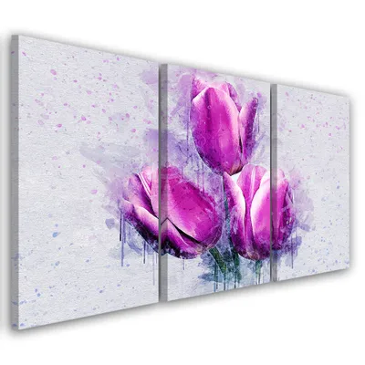 Produktbild von Triptychon auf leinwand lila blumen 90x60 cm Feeby lila wandbild bereit zum aufhängen