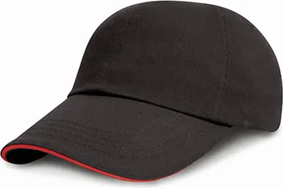 Produktbild von Result Headwear RC024JP | Kinder Heavy Brushed Baumwolle Cap / Messingschnalle - Farbe: Black/Red - Größe: One Size
