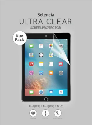 Immagine prodotto di iPad 5 2017 9,7 pollici, iPad 6 2018 9,7 pollici, iPad Air 1 2013, iPad Air 2 2014 Screenprotector: Selencia Duo Pack Ultra Clear Screenprotector tablet - Trasparente