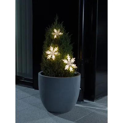 Produktbild von LED Lichtervorhang, 3 Acryl Schneeflocken, 6h Timer, 15 warm weiße Dioden, batteriebetrieben, Außen (IP44), transparentes Kabel, 4 x AA 1.5V (exkl.)