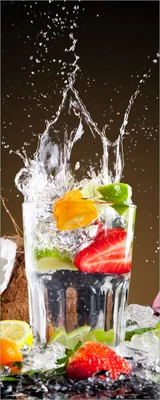 Produktbild von Wallario Poster - Tropische Früchte in einem erfrischenden Drink, Kunstdruck Größe: 80 x 200 cm