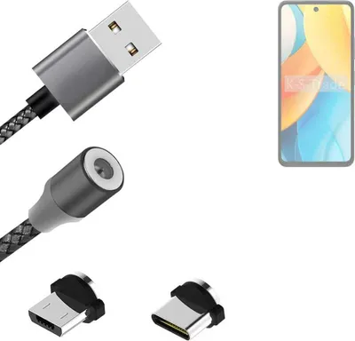 Produktbild von K-S-Trade Hochwertiges Magnet-Lade-kabel Sync-Kabel Daten-Kabel für ZTE Axon 60 Lite mit USB-Typ-C-Anschluss und Micro-USB-Anschluss 2A bis zu