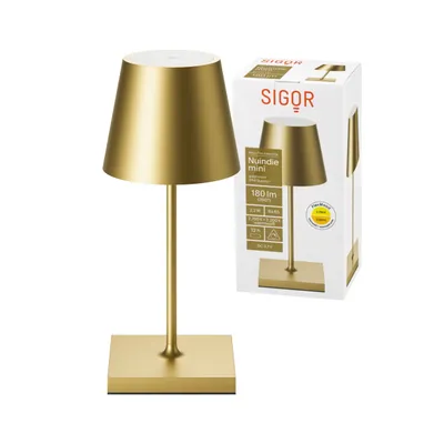 Produktbild von Sigor Nuindie Mini Akku Tischleuchte IP54 Aluminium USB-C gold