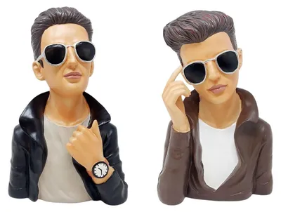 Produktbild von 2er Set Deko Büsten Mann mit Lederjacke und Sonnenbrille H. 27cm Formano