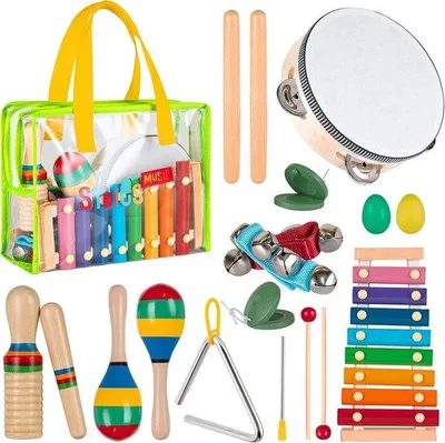 Productafbeelding van Muziekinstrumenten Set voor Kinderen – Houten Percussie Speelgoed voor Peuters 1-3 Jaar, Xylofoon, Tamboerijn, Maracas, Educatief Muziek