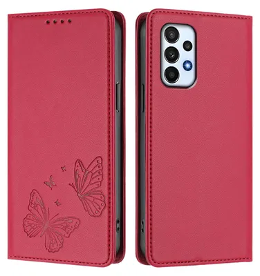 Obrázek produktu pro Kožené pouzdro pro Samsung Galaxy A23 5G/4G, motýlí ražbou, peněženkové flip pouzdro se stojánkem Červená
