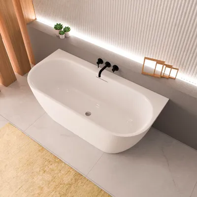Produktbild von ECOLAM Vorwand Badewanne 160x75 cm Vigoo Wall halb freistehende Wanne Acrylwanne  Wandbadewanne Siphon Slim TOP Qualiät