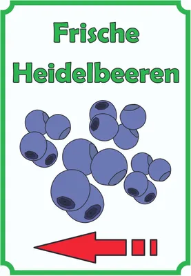 Produktbild von Frische Heidelbeeren Schild Hochkant mit Pfeil links A3 Rückseite selbstklebend
