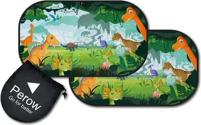 Produktbild von Perow - Auto-Sonnenschutz - Dinosaurierwelt - UV-Schutz - Auto-Sonnenschutz für Kinder - Baby - Satz von 2