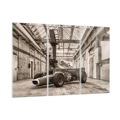 Produktbild von Bilder auf glas - 3 Teile - Formel 1 Rennen Retro - 105x70cm - Glasbilder - Wandbilder - Bilder - zum Aufhängen bereit - Wanddekoration aus Glas - Glas Bilder - Wandbild auf Glas - GCE105x70-4918