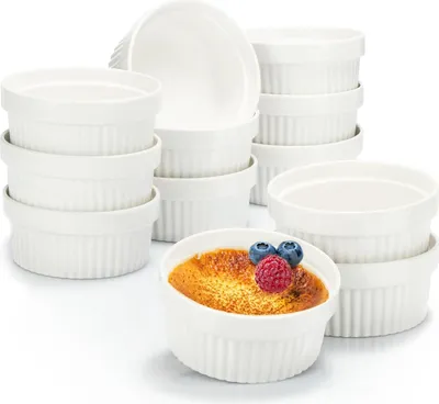 Immagine prodotto di 12x stampi per soufflé in Vetroceramica - Ciotole per crème brûlée - Ciotole per dolci e stampi per torte resistenti al forno - Ragoutfin - 270 ml ciascuno - bianco