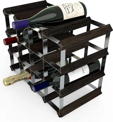 Immagine prodotto di Portabottiglie in legno nero da 16 bottiglie per la cucina